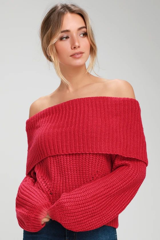 Carmichael Red Off-the-Shoulder Knit Sweater | Lulus (US)