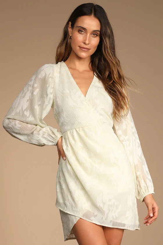Meant to Shine Ivory Floral Jacquard Long Sleeve Mini Dress | Lulus (US)