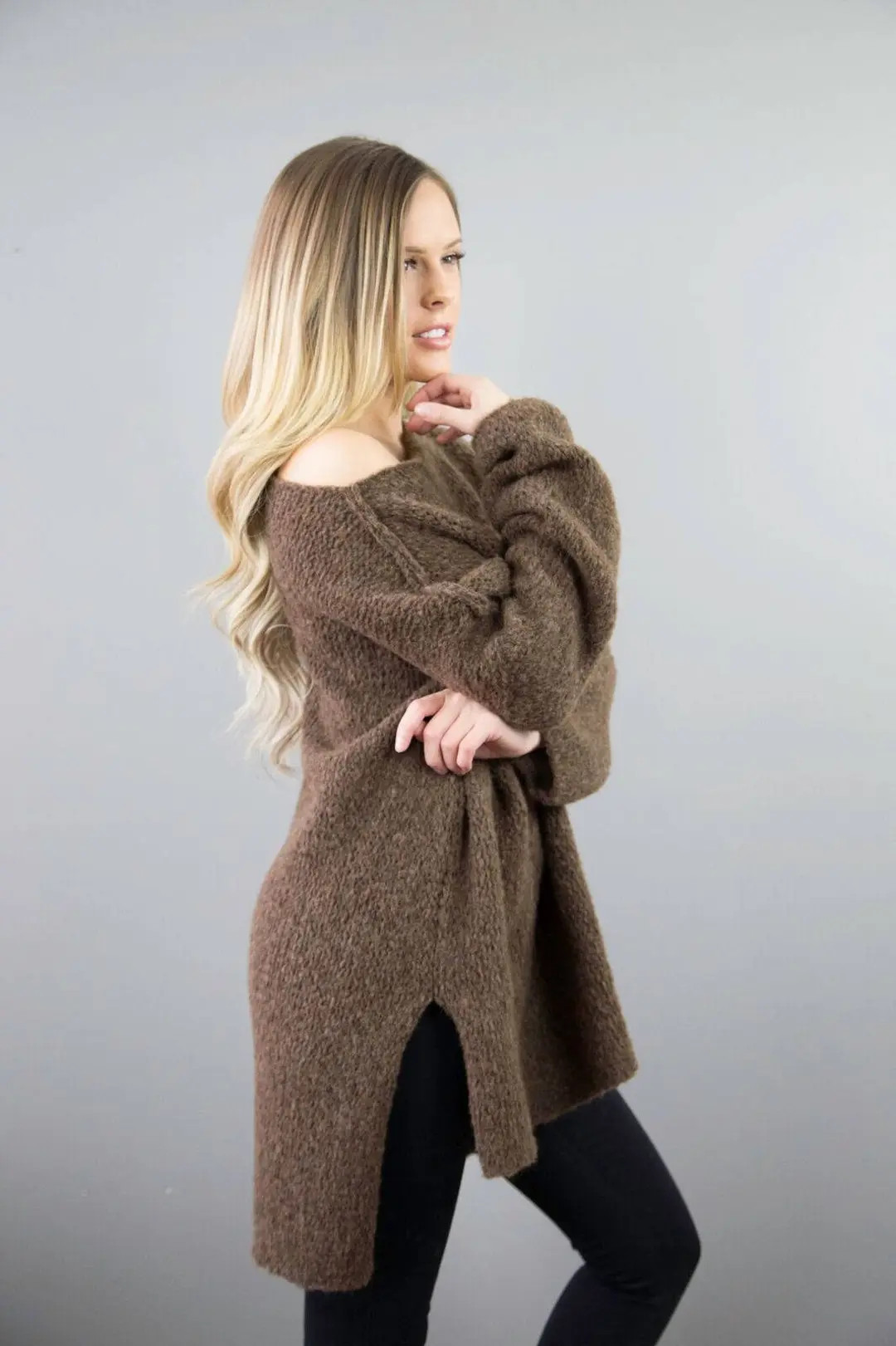 Brown Alpaca Oversized  knit woman sweater. | Etsy (US)