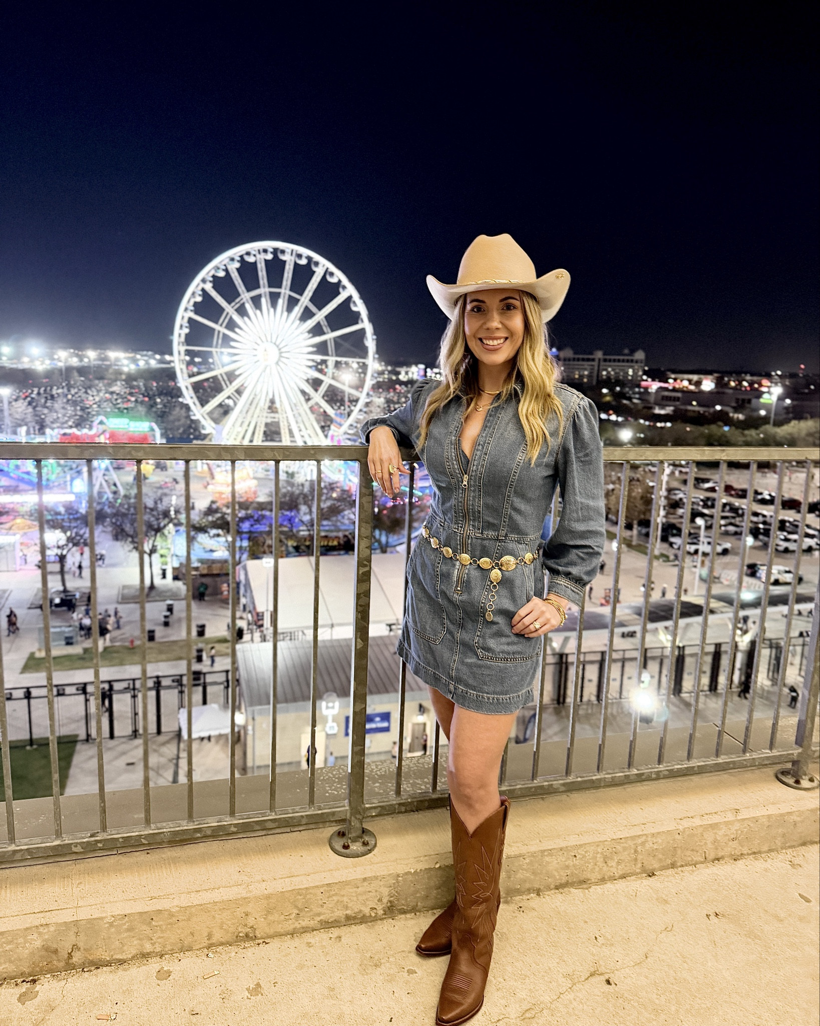My outfit for the Houston Rodeo! My cowgirl hat is from Yellow rose by Kendra Scott and I linked the hat chain too. It just has a small scarf pulled through it. This exact dress from Target is sold out and gone so I linked the new one that’s almost identical! Wearing my true small. I sized down half a size to 7.5 in the Tecovas boots because this style runs big. @kendrascott #houstonrodeo #rodeohouston #yellowrose #tecovas 

#LTKootd #LTKdayinmylife