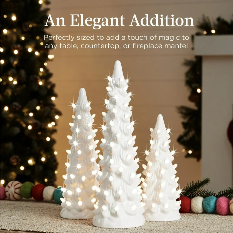 Best Choice Products Set of 3 Pre-Lit Hand-Painted Ceramic Tabletop Christmas Trees w/ Warm White... | Walmart (US)