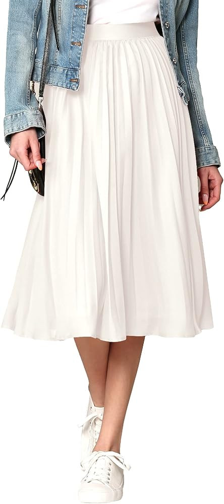 Made By Johnny Women's High Elastic Waist Pleated Mid A-Line Swing Skirt | Amazon (US)