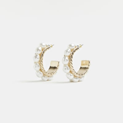 White chunky pearl hoop earrings | River Island (UK & IE)