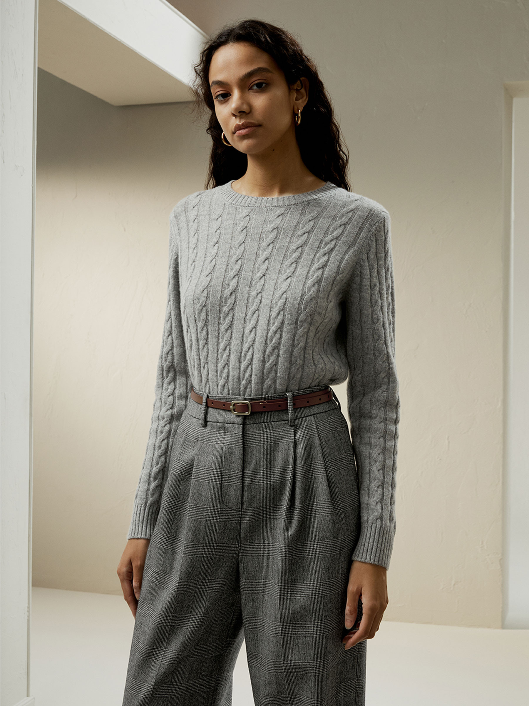Classic Cable Knit Sweater with Ribbed Edges | LilySilk