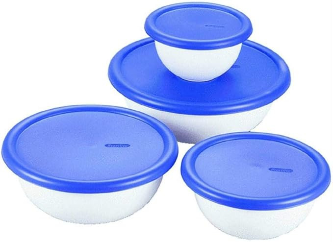 Sterilite plastic 8 Piece Covered Set Bowl, Multisize, White & Blue,2.5 liters | Amazon (US)