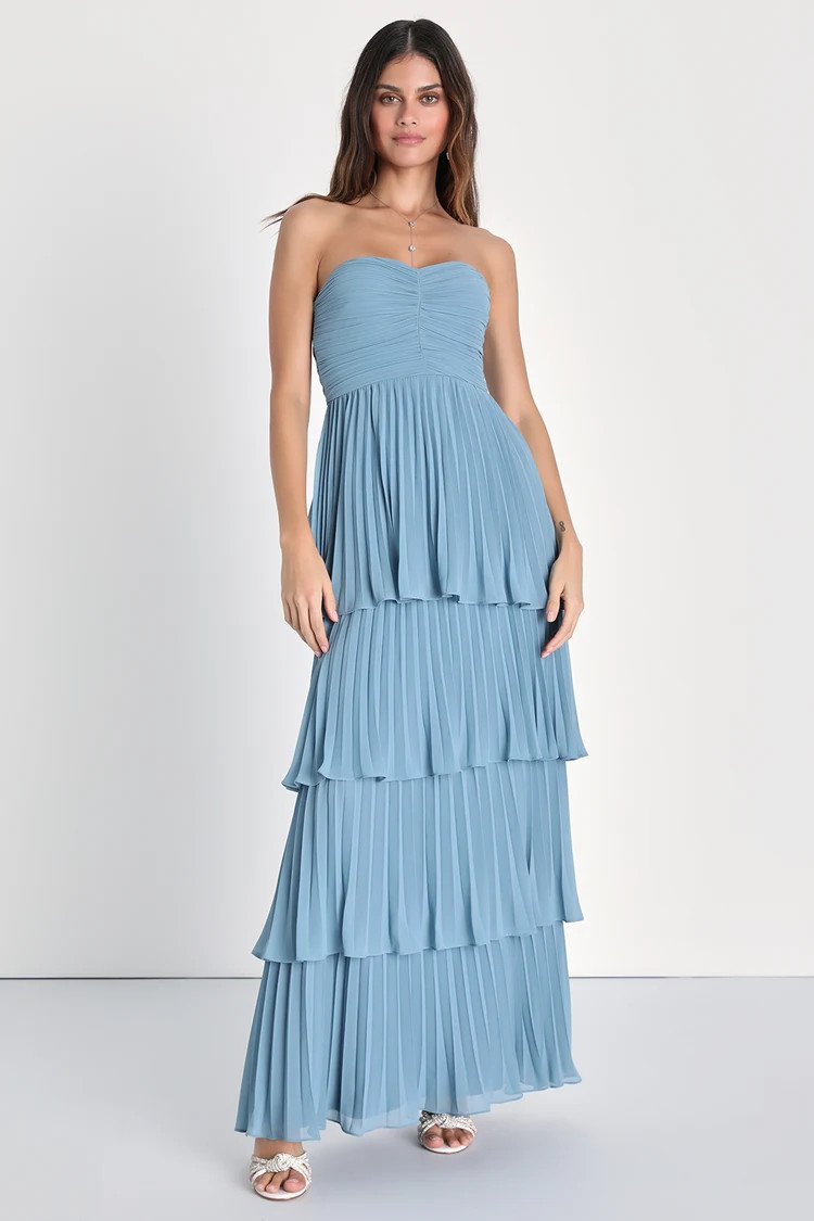 Seriously Sensational Light Blue Strapless Tiered Maxi Dress | Lulus