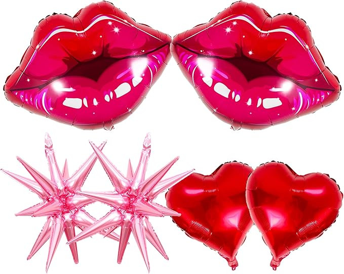 6PCS Red Lips, Red Heart, Pink Star Foil Balloons for Y2K Party Balloons, Valentine's Day Decorat... | Amazon (US)