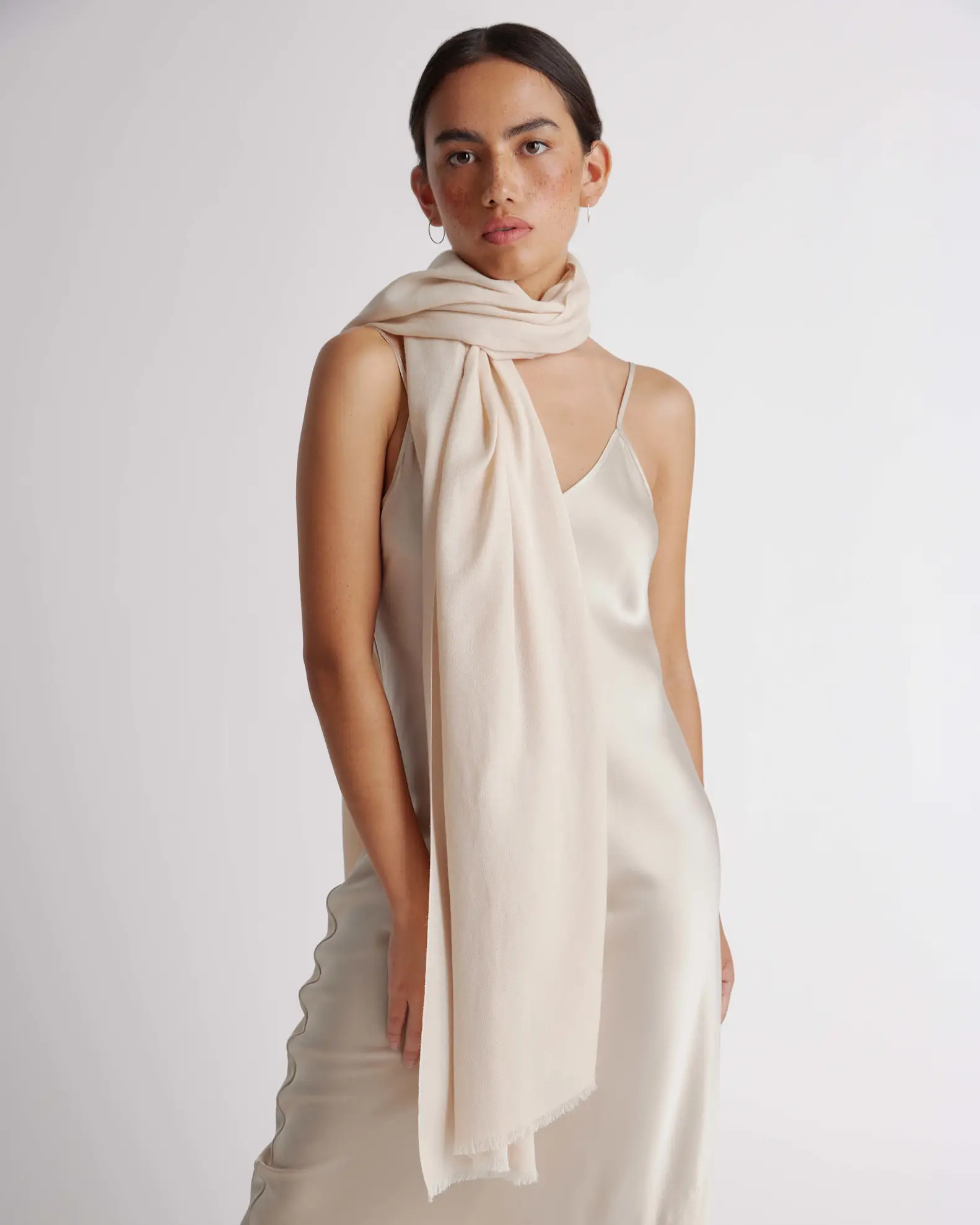 Ivory Featherweight Cashmere Silk Frayed Edge Scarf | Quince