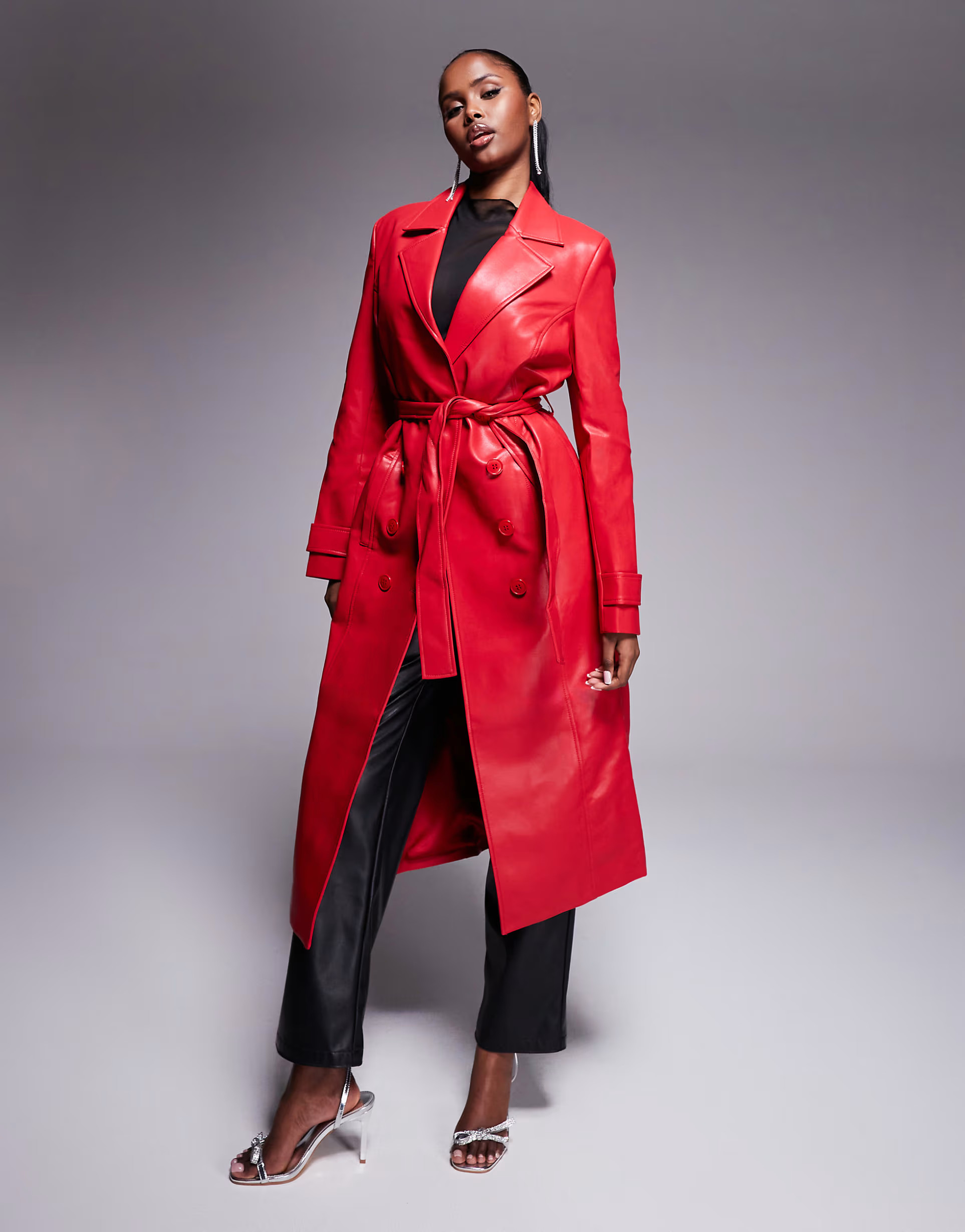 Bardot PU trench coat in in bright red | ASOS | ASOS (Global)