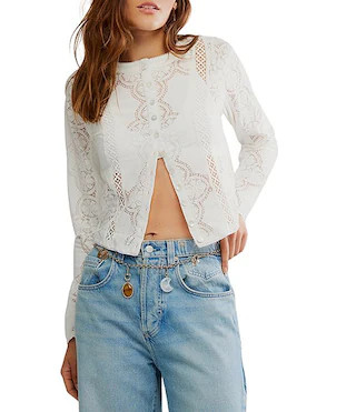 Free People Jae Sheer Cotton Lace Crew Neck Long Sleeve Top | Dillard's | Dillard's