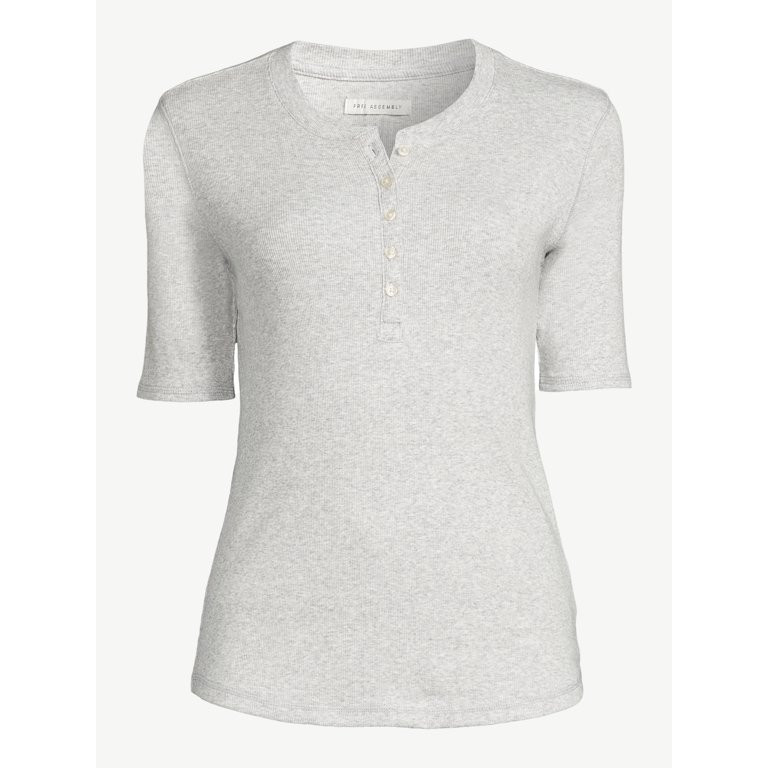 Free Assembly Women's Rib Henley Tee with Short Sleeves | Walmart (US)