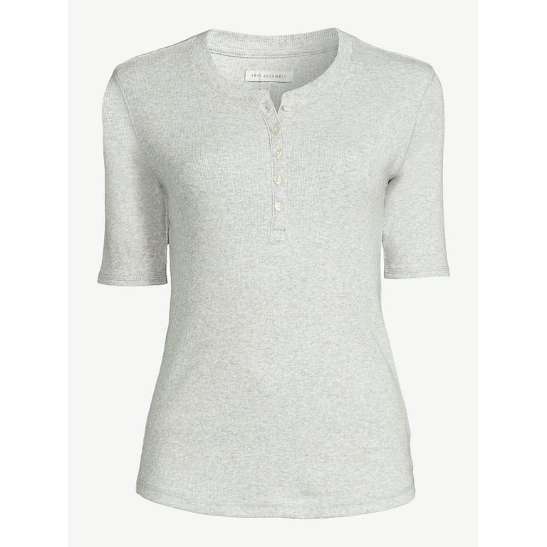 Free Assembly Women's Rib Henley Tee with Short Sleeves | Walmart (US)