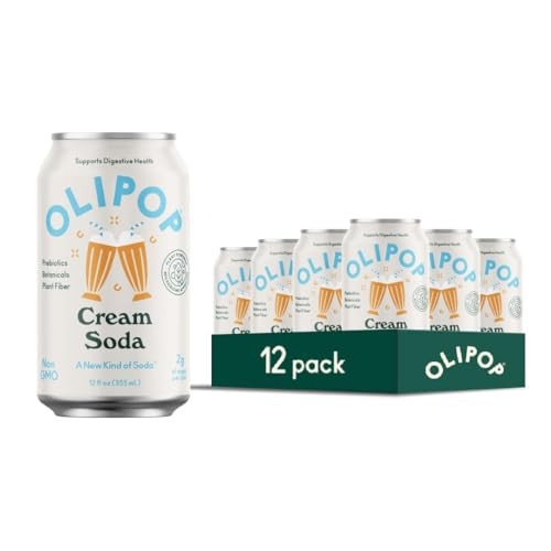 OLIPOP Prebiotic Soda Pop, Cream Soda, A New Kind of Soda Packed with Prebiotics, Fiber, and Botanicals, Gluten Free, Vegan, GMO Free, 12oz (12-Cans) | Amazon (US)