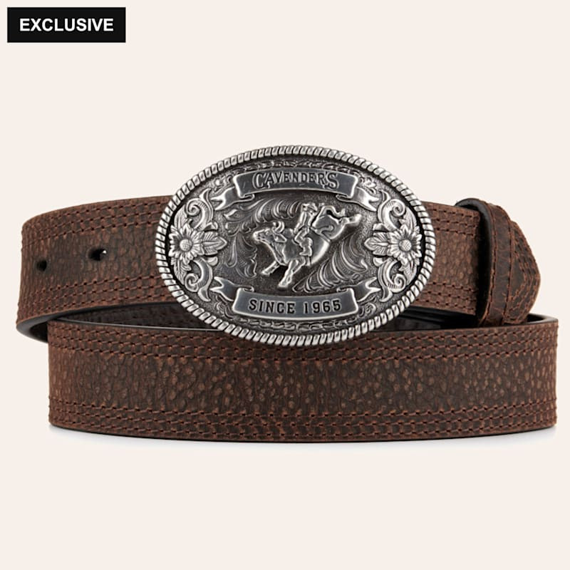 Cavender's Kids' Brown with Oval Bullrider Logo Buckle Western Belt | Cavender's