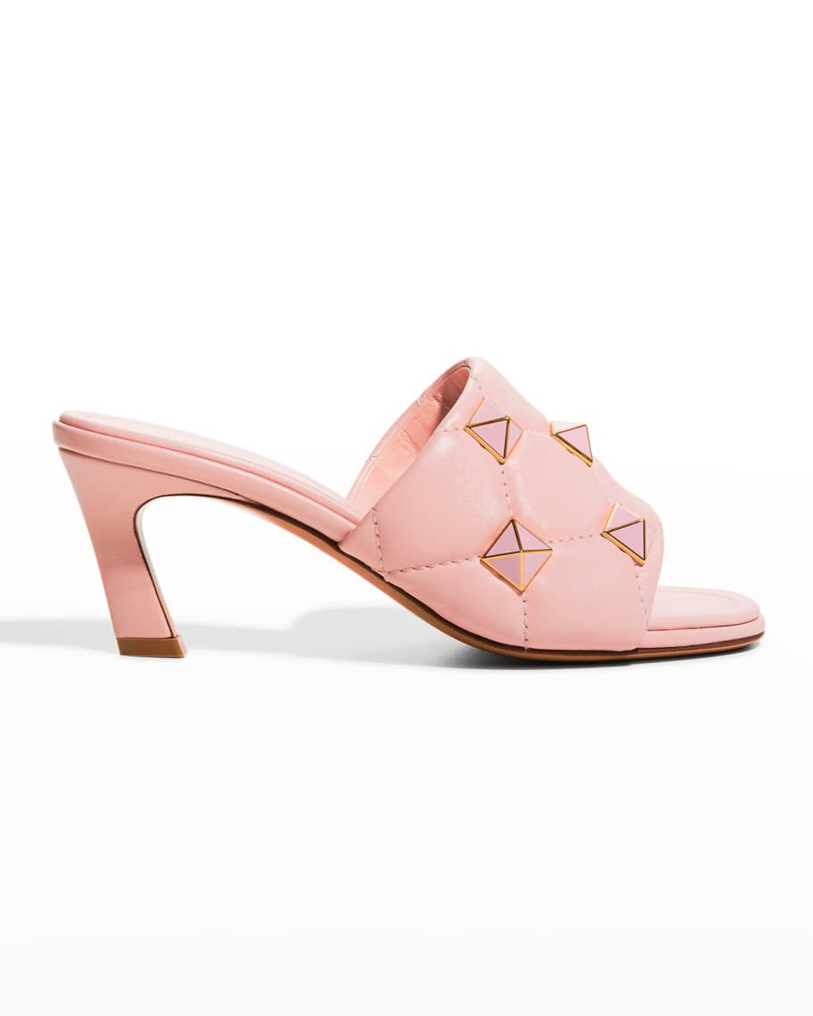 Valentino Garavani 65mm Leather Mules with Enameled Roman Stud | Neiman Marcus