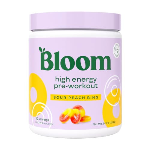 Bloom Nutrition High Energy Pre Workout Powder, Amino Energy with Beta Alanine, Ginseng & L Tyrosine, Natural Caffeine Powder from Green Tea Extract, Sugar Free & Keto Drink Mix (Sour Peach Ring) | Amazon (US)