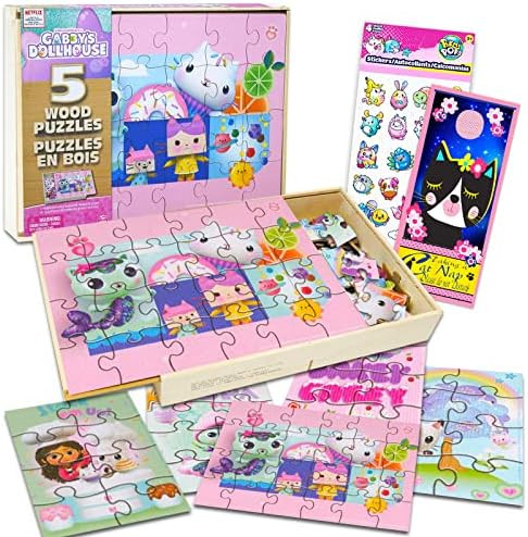Gabby's Dollhouse Wood Puzzle - Bundle with 5 Gabby's Dollhouse Wood Puzzles, Stickers, More (Gab... | Amazon (US)