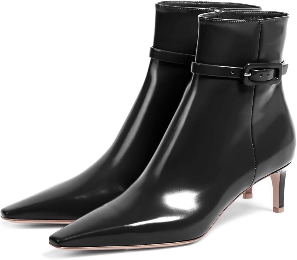 Adrizzlein Kitten Heel Booties for Women Sexy Pointed Toe Ankle Boots Patent Leather Booties Fall... | Amazon (US)