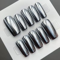 Custom Press On Nails Liquid Mercury Silver Cyberpunk Y2K Chrome Gel Nails | Etsy (US)