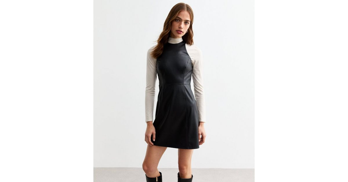 Black Panelled Faux Leather Dress | New Look | New Look (UK)