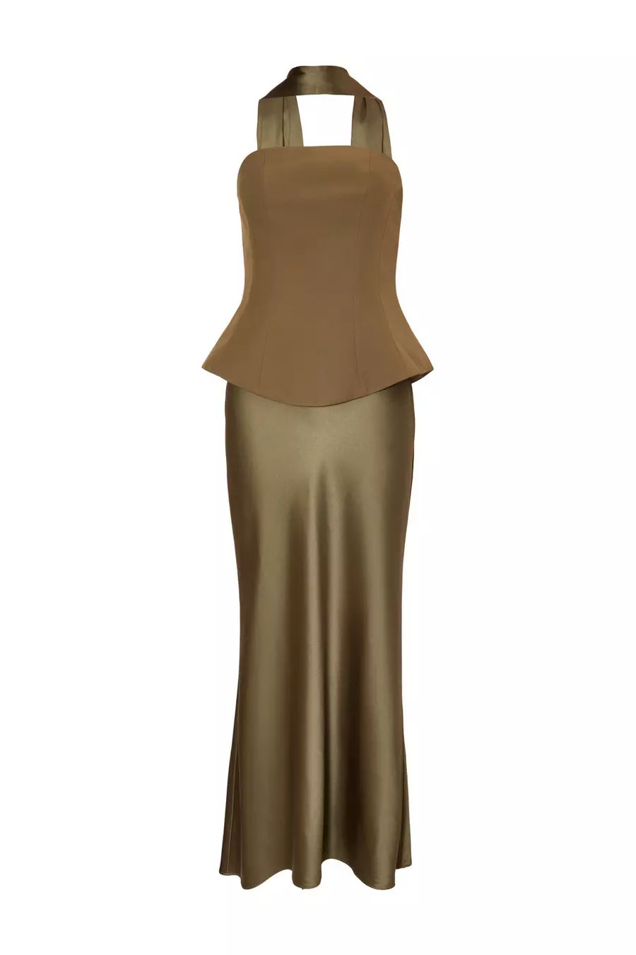 Olive Strapless Satin Skirt Midaxi Dress | Quiz Clothing