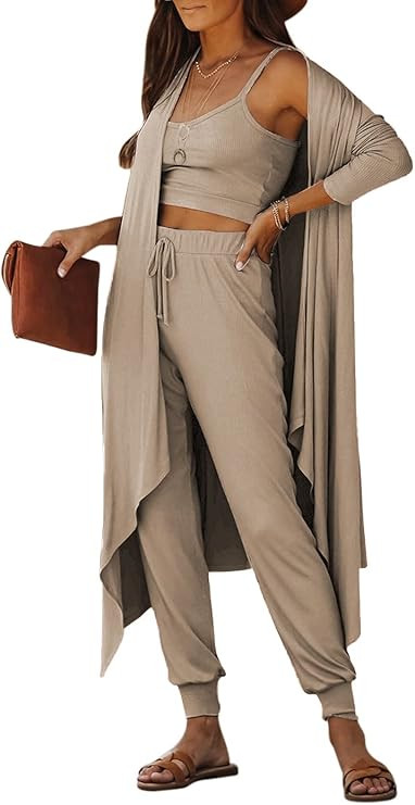 Cosygal Women's Crop Top Cardigan and Wide Leg Long Palazzo Pants Jumpsuit Romper Set Three Piece... | Amazon (US)