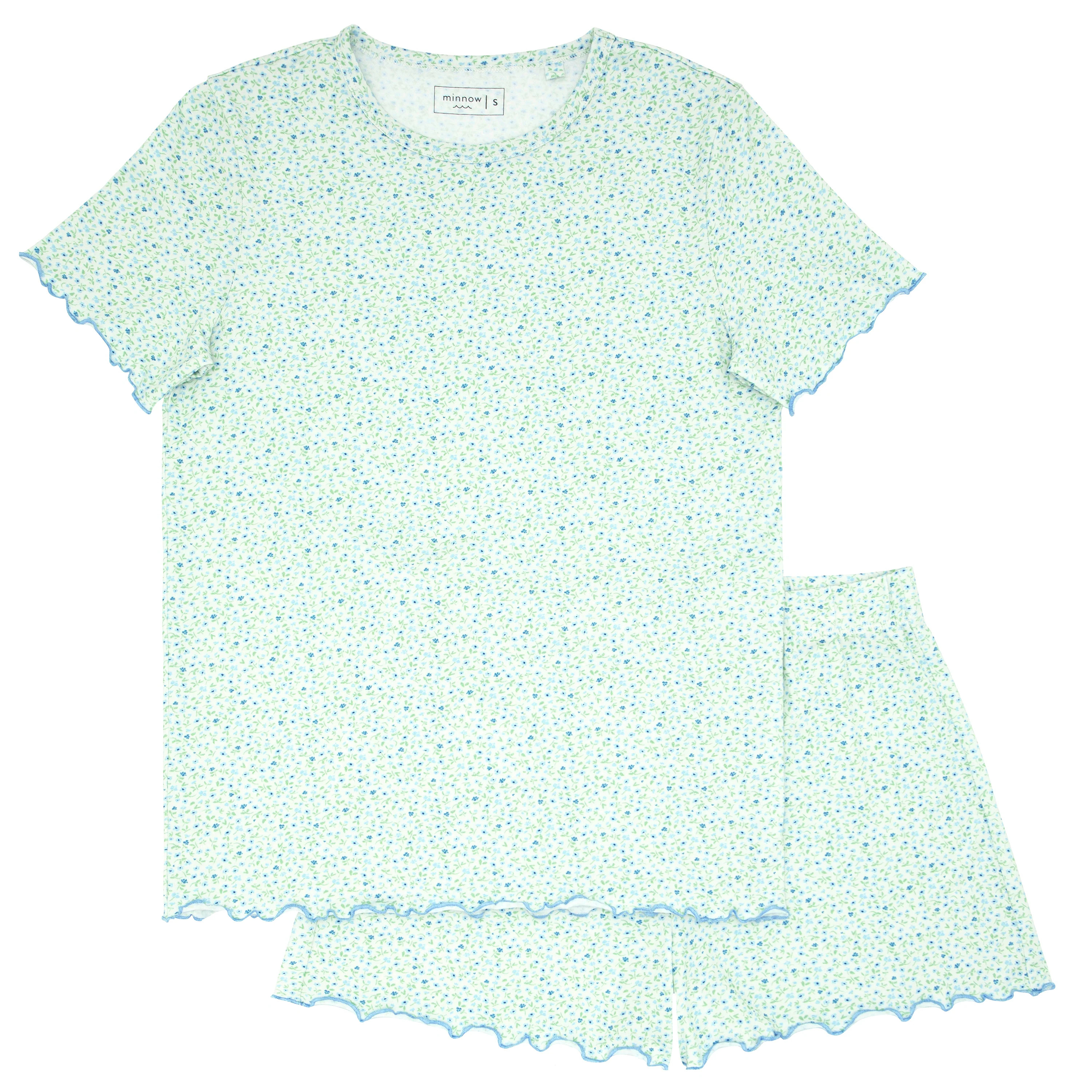 women's hibsicus ditsy shirt and short pima pajamas set | minnow