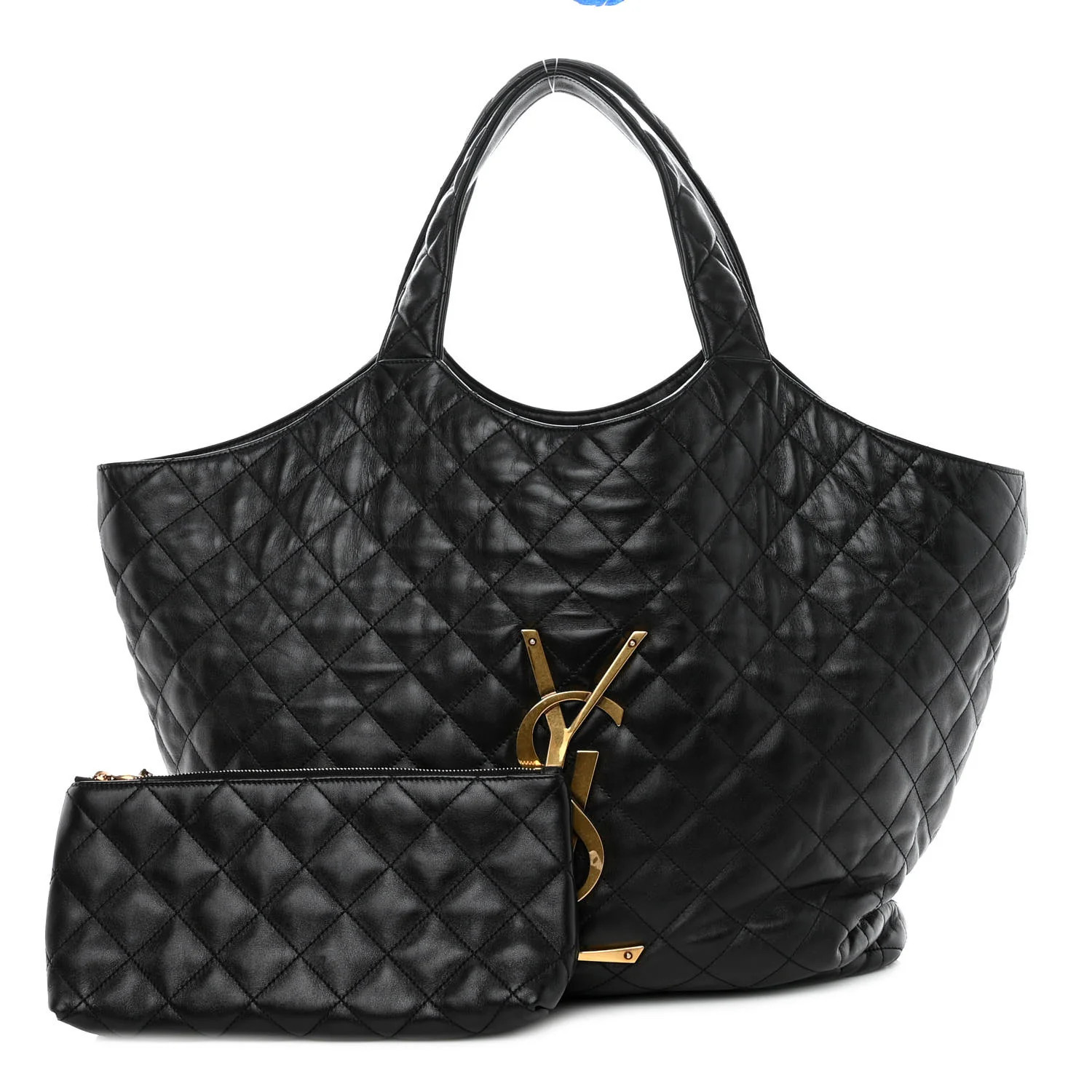 SAINT LAURENT Lambskin Quilted Maxi Icare Shopping Tote Black | FASHIONPHILE (US)