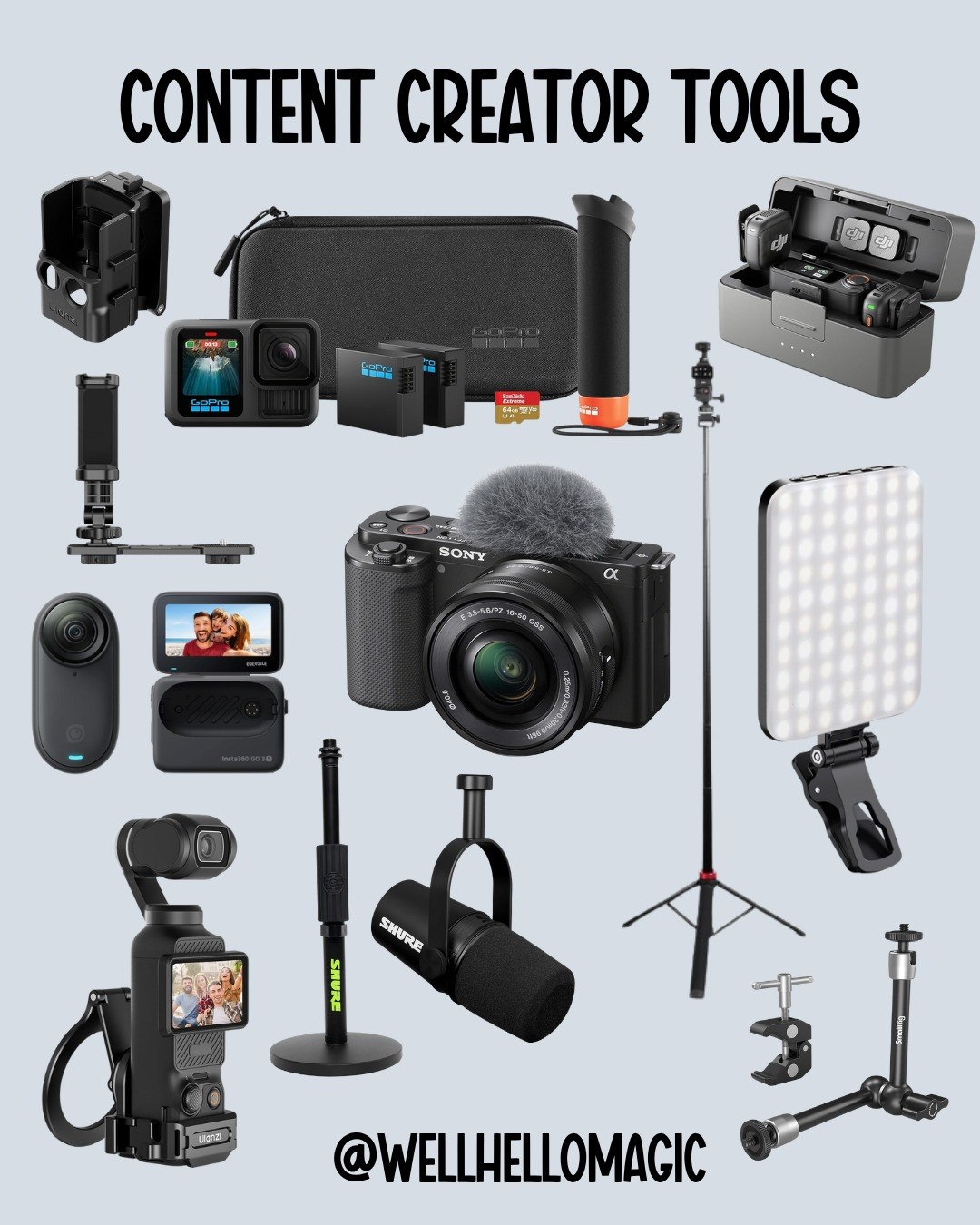 The best content creator equipment all in one place. Shop our favorite cameras, microphones, tripods, lighting, phone accessories, and other content creator must haves that we use to film videos, create social media content, and run our business. 

 #LTKvlog