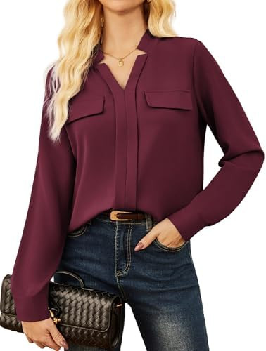 GRACE KARIN Long Sleeve Women Dressy Casual Tops, Elegant Work Blouses Fall Outfits, 2025 V Neck ... | Amazon (US)