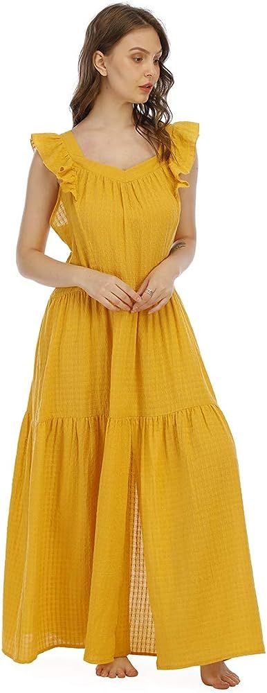 CGYY Women's Summer Casual Dresses Split Long Ruffle Sleeves Maxi Dress Swing Boho Sundress with ... | Amazon (US)