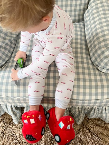 Firetruck pajamas and slippers 🚒