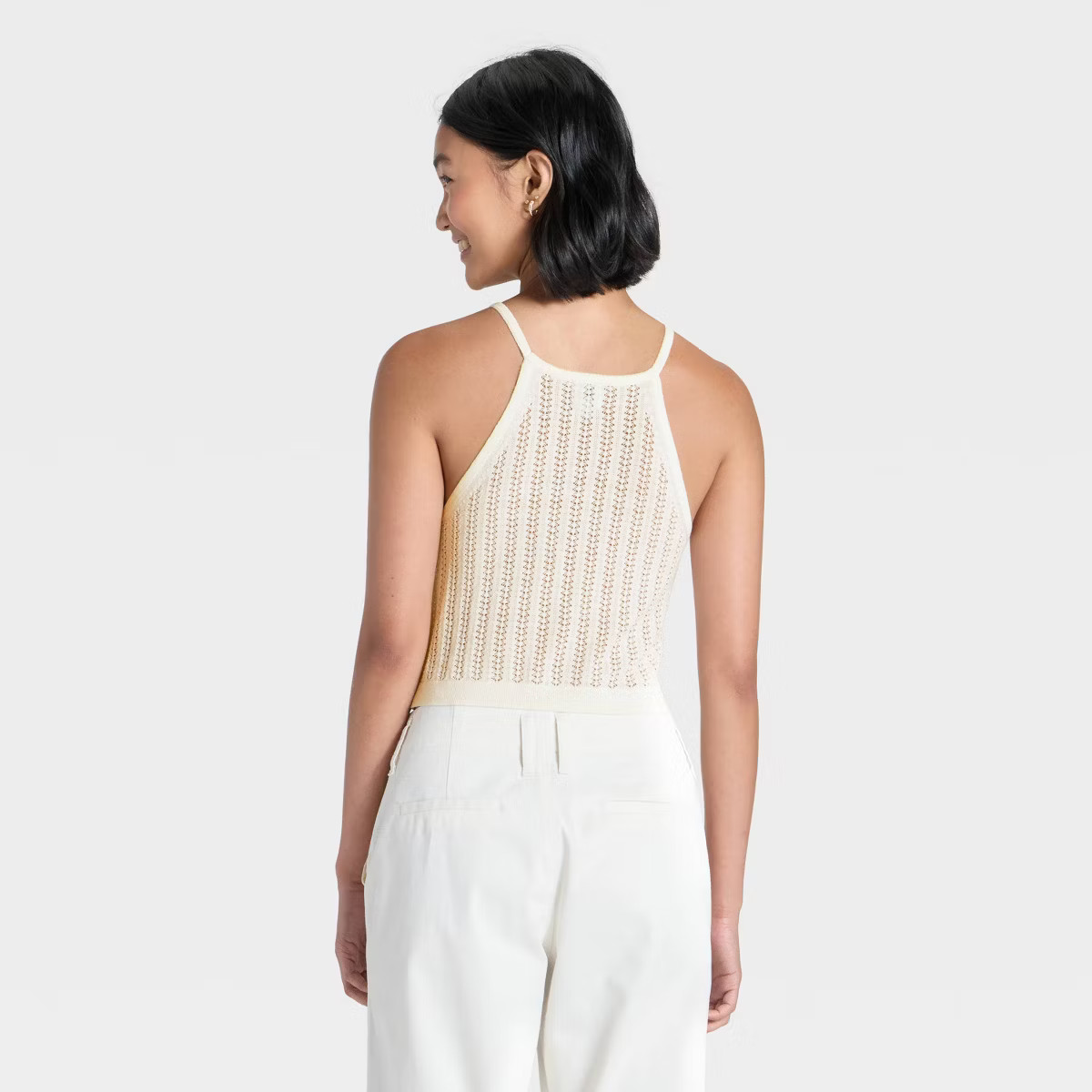 Women's Pointelle Tank Pullover Sweater - A New Day™ Cream M | Target