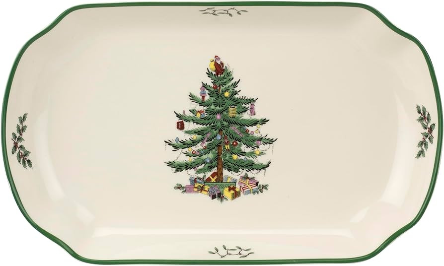 Spode Christmas Tree 11-Inch Rectangular Scalloped Tray, Stoneware Holiday Serving Platter for Ap... | Amazon (US)