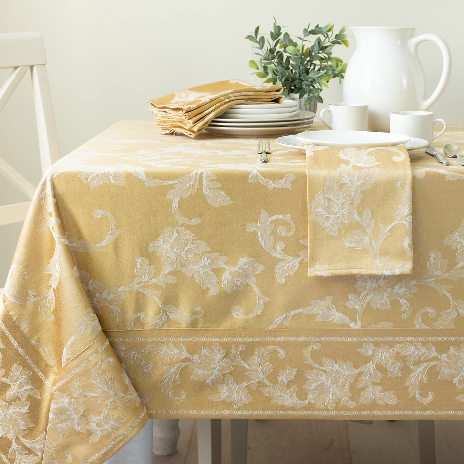 Benson Mills Harmony Scroll Woven Damask Fabric Tablecloth, Everyday, Parties, Special Occasions,... | Amazon (US)