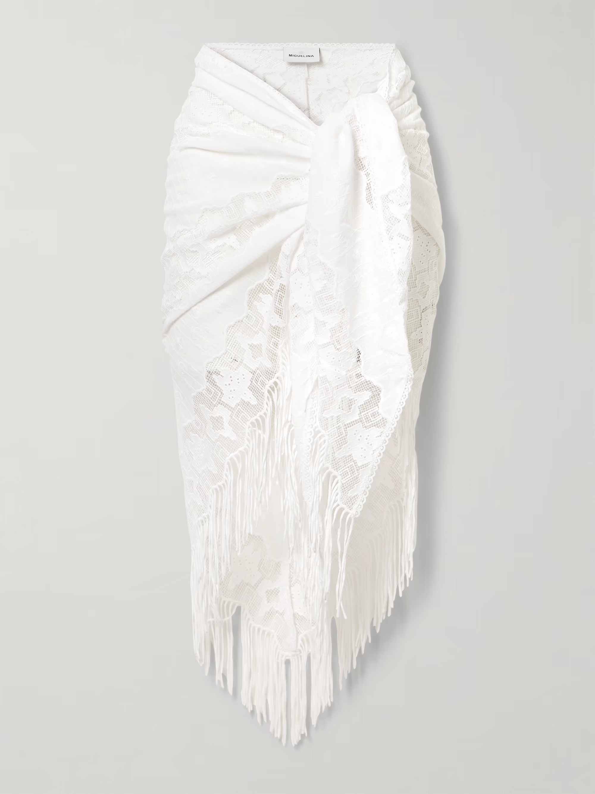 Julia fringed embroidered cotton-voile and lace pareo | NET-A-PORTER (US)