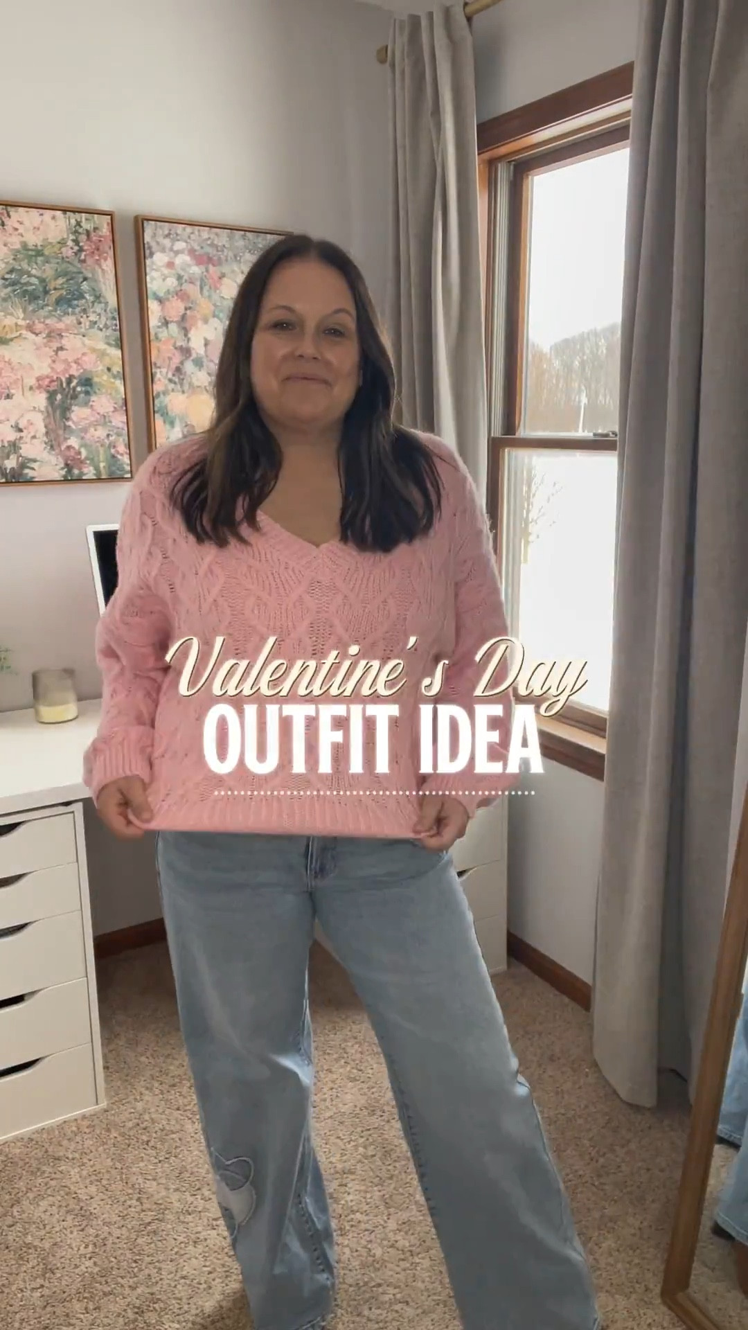 This pretty pink v-neck sweater is a great option for a casual Valentine’s Day look 💖 It’s extremely soft!  I went with the large (12/14) for an oversized look, but could have easily worn the medium.  Paired it with my new favorite heart embroidered mom jeans from Walmart.  Grab the entire look for only $33. 

#LTKValentine #LTKootd #LTKOver40