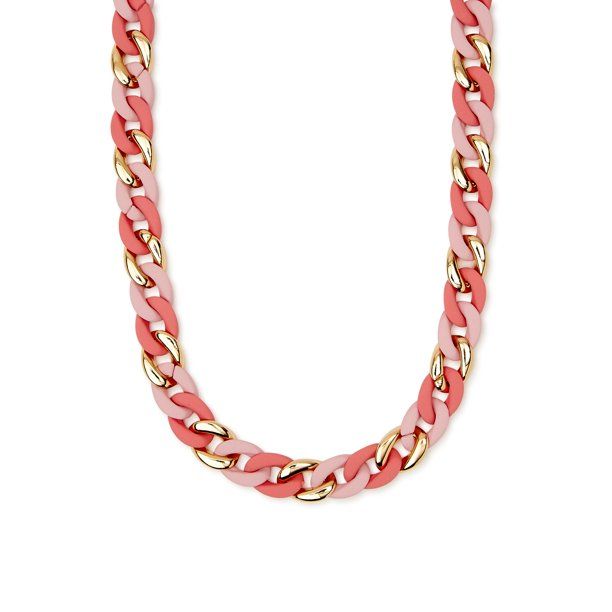 Scoop Women’s Gold-Tone Pink Resin Curb Link Necklace, 18” + 2” Extender | Walmart (US)