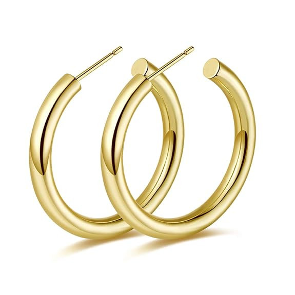 Gold Hoop Earrings Lightweight Chunky Open Hoops High Polished Thick Tube Hypoallergenic Gold Loo... | Amazon (US)