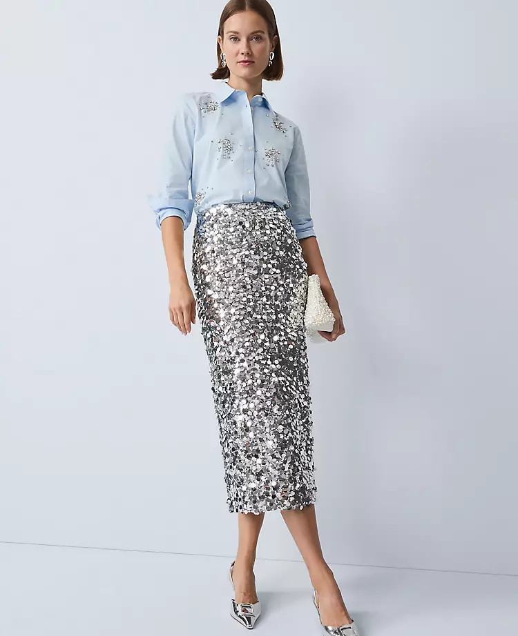 Sequin Column Midi Skirt | Ann Taylor