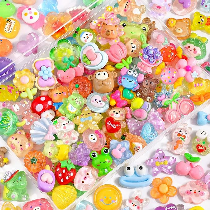 100Pcs Mixed Colors Slime Charms Assorted Cute Jelly Embellishments, Random Bulk Flatback Resin O... | Amazon (US)