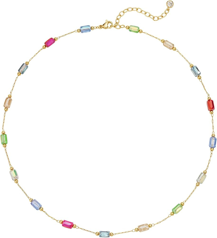 MTMY Beaded Necklaces for Women 14K Gold Plated Dainty Colorful Green/Rose Beaded Pearl Choker Ne... | Amazon (US)
