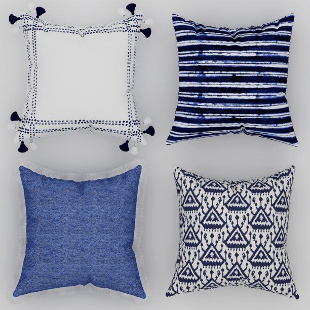 Coordinating Decorative Throw Pillow Covers, Square, 18" x 18", Blue, Set of 4, Chambray and Geom... | Walmart (US)