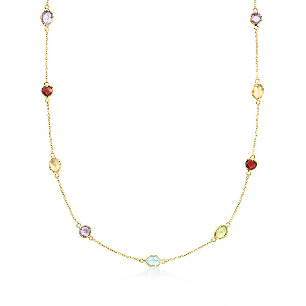 14.00 ct. t.w. Multi-Gemstone Station Necklace in 18kt Gold Over Sterling. 20" | Ross-Simons