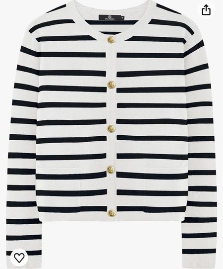 A classic black and white striped cardigan. Timeless style. Capsule wardrobe. Fashion finds. Style on a budget. Under $50. Paris street style. Chic casual. Weekend look. Brunch outfit  

#LTKstyletip #LTKfindsunder50
