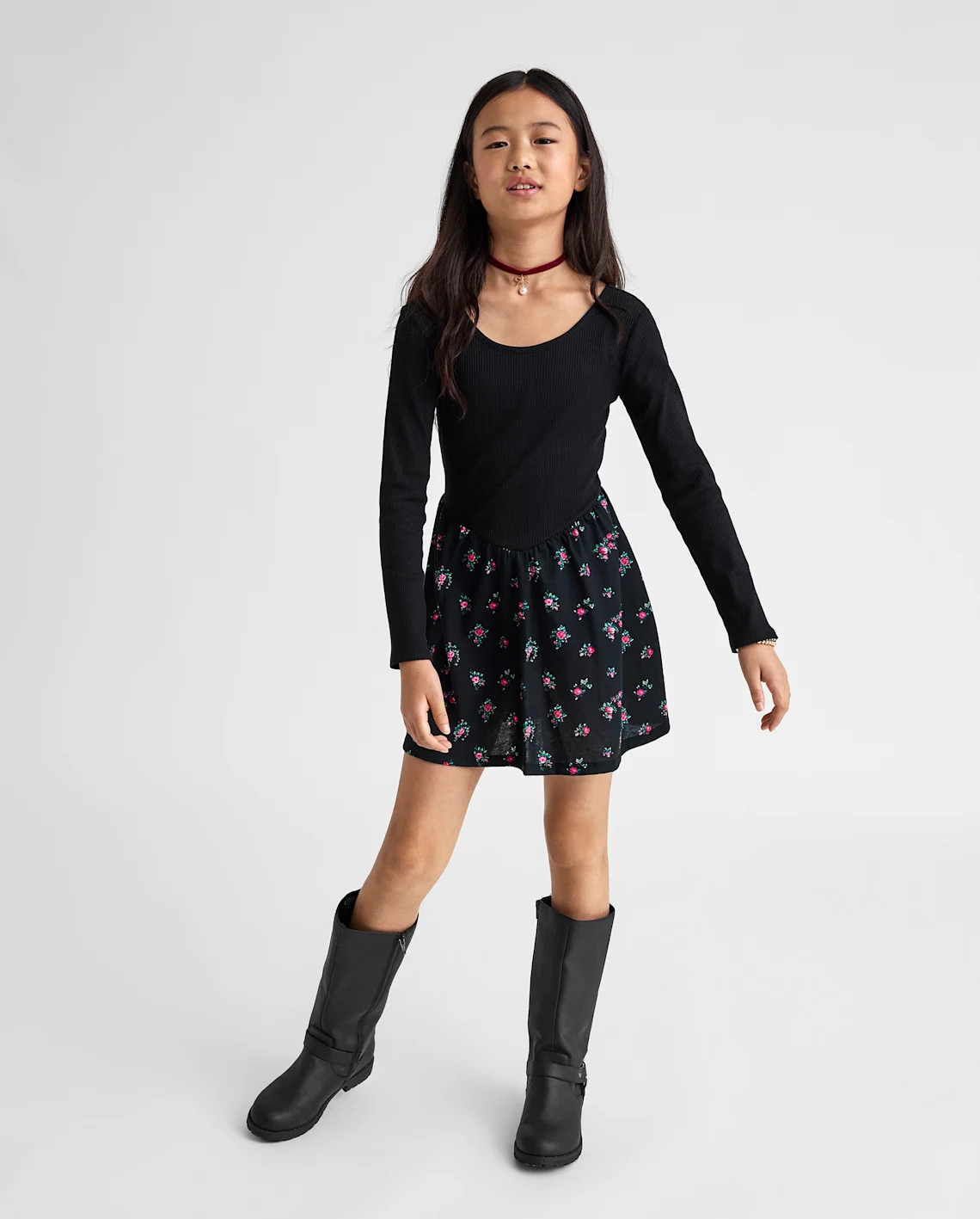 Girls Floral V-Waist Dress - black | The Children's Place