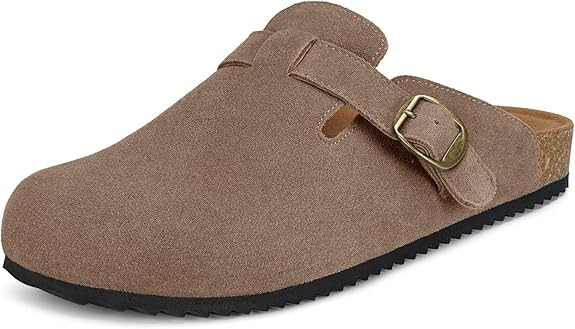 Womens Suede Clogs Mens Genuine Leather Mules Cork Footbed Sandals with Arch Support | Amazon (US)