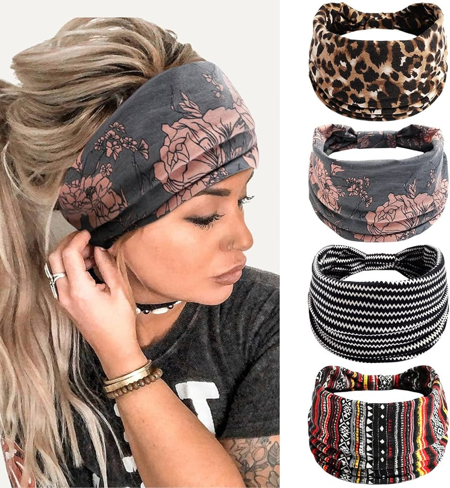 Wide Headbands for Women Black Stylish Head Wraps Boho Thick Hairbands Large African Sport Yoga T... | Amazon (US)