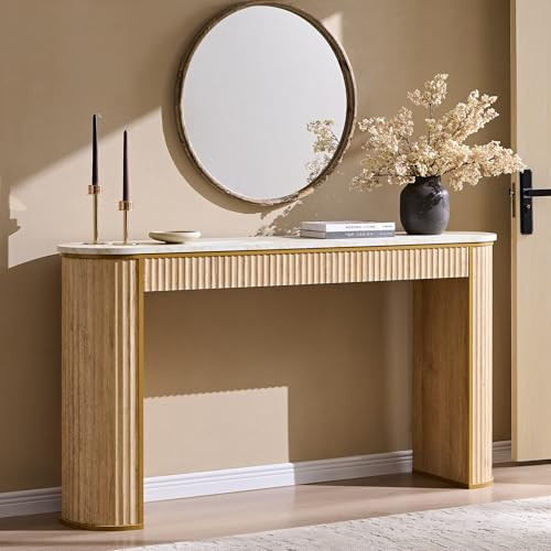 OKD 63 inch fluted console table in natural wood