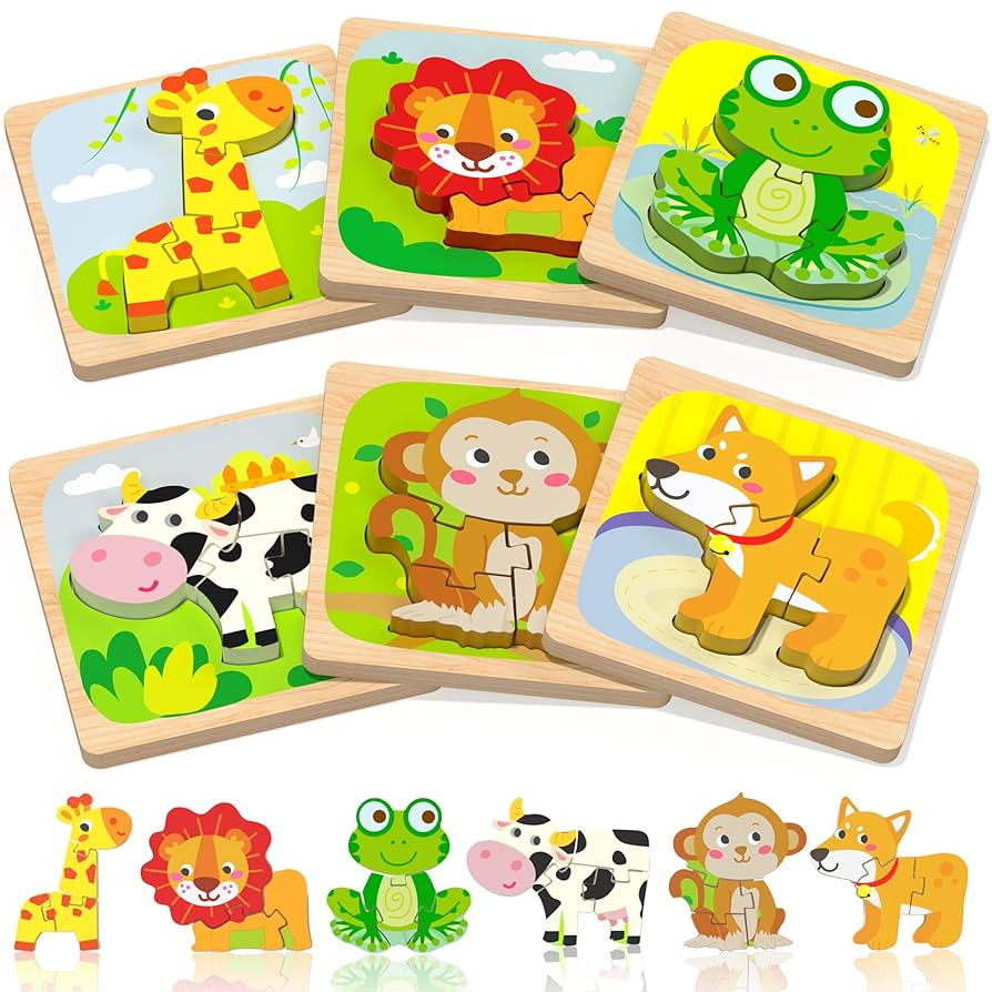 Benresive Wooden Toddler Puzzles, 6pcs Animal Montessori Toys for 1-3 Year Old Boys & Girls, Lear... | Amazon (US)